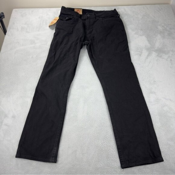 True Religion NWT Mens Sz 33x31 Flared Black Denim Jeans Zipper Fly Embroidered - Picture 1 of 7